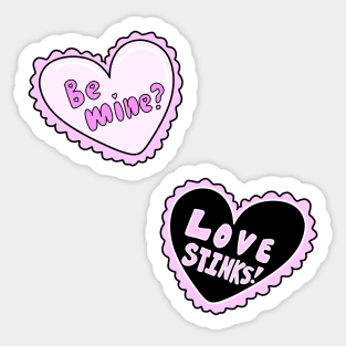 Be Mine and Love Stinks Contrast Heart Valentines, made by EndlessEmporium Sticker